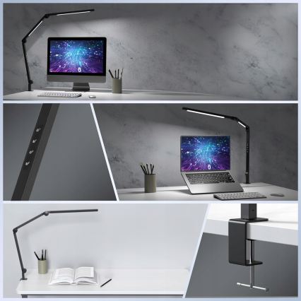 LED reguliuojama jutiklinė lanksti stalo lempa su spaustuku LED/12W/230V 3000/4000/6000K juoda