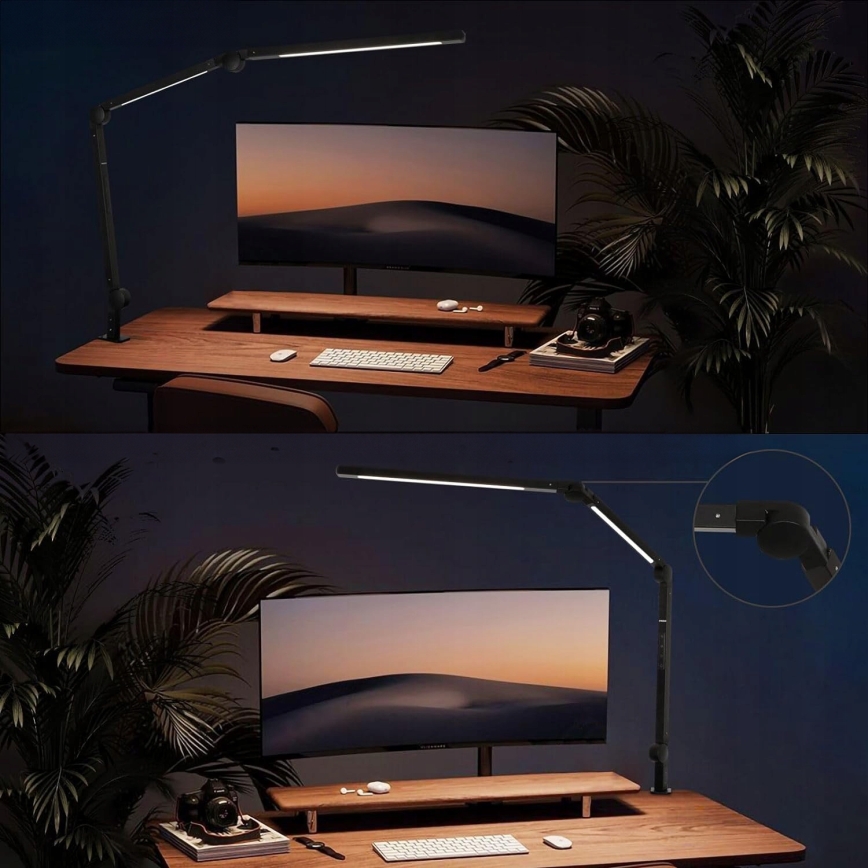 LED reguliuojama jutiklinė lanksti stalo lempa su spaustuku LED/12W/230V 3000/4000/6000K juoda