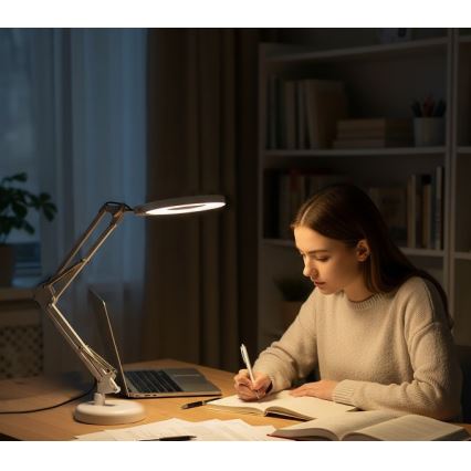 Reguliuojama LED stalinė lempa su lupa 2in1 AURIQ LOUPE LED/10W/5V 3000/4000/6500K balta