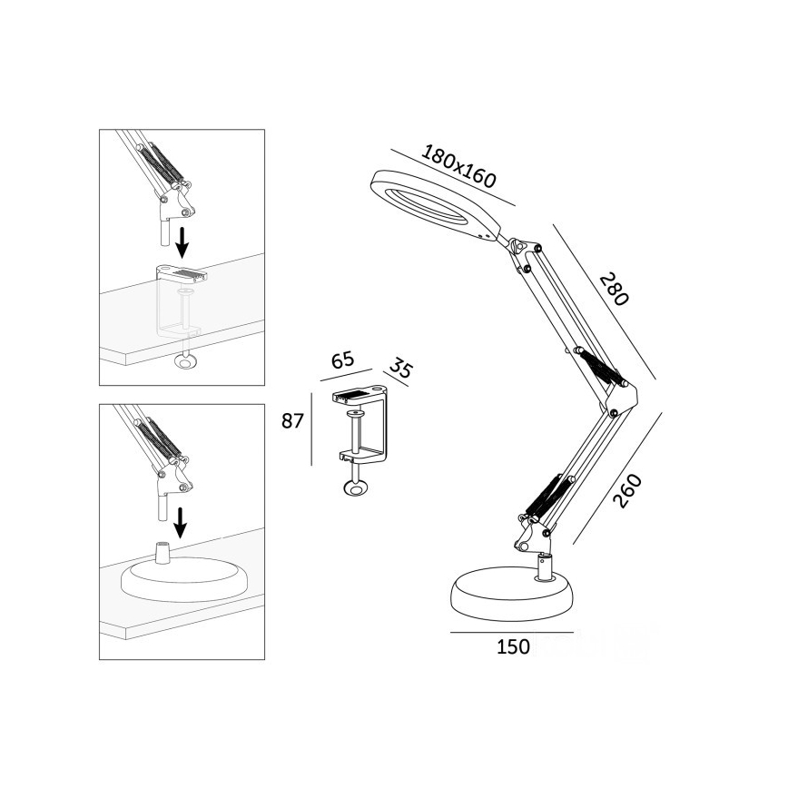 Reguliuojama LED stalinė lempa su lupa 2in1 AURIQ LOUPE LED/10W/5V 3000/4000/6500K balta