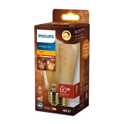 Reguliuojama LED VINTAGE lemputė Philips ST64 E27/7,3W/230V 2200K CRI 90