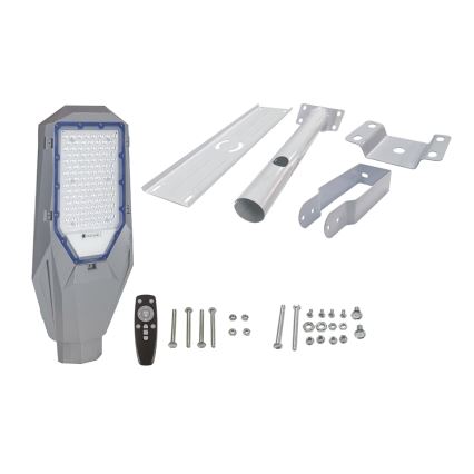 Dimeriuojama LED gatvės lempa su sumrės jutikliu ir saulės panele LED/200W/20000 mAh 6500K IP65 pilka