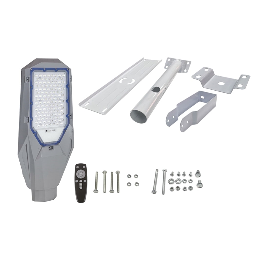 Dimeriuojama LED gatvės lempa su sumrės jutikliu ir saulės panele LED/200W/20000 mAh 6500K IP65 pilka