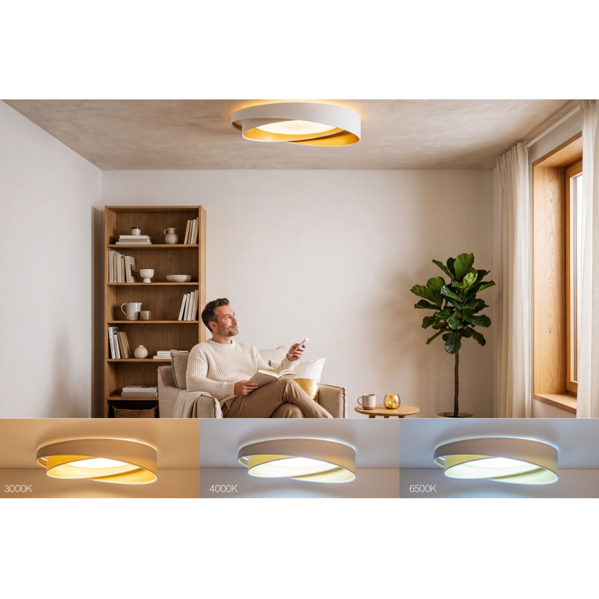 Dimeriuojamas LED lubų šviestuvas SMART GALAXY MODERN LED/24W/230V 3000–6500K skersmuo 55 cm balta/auksinė + nuotolinis valdymas