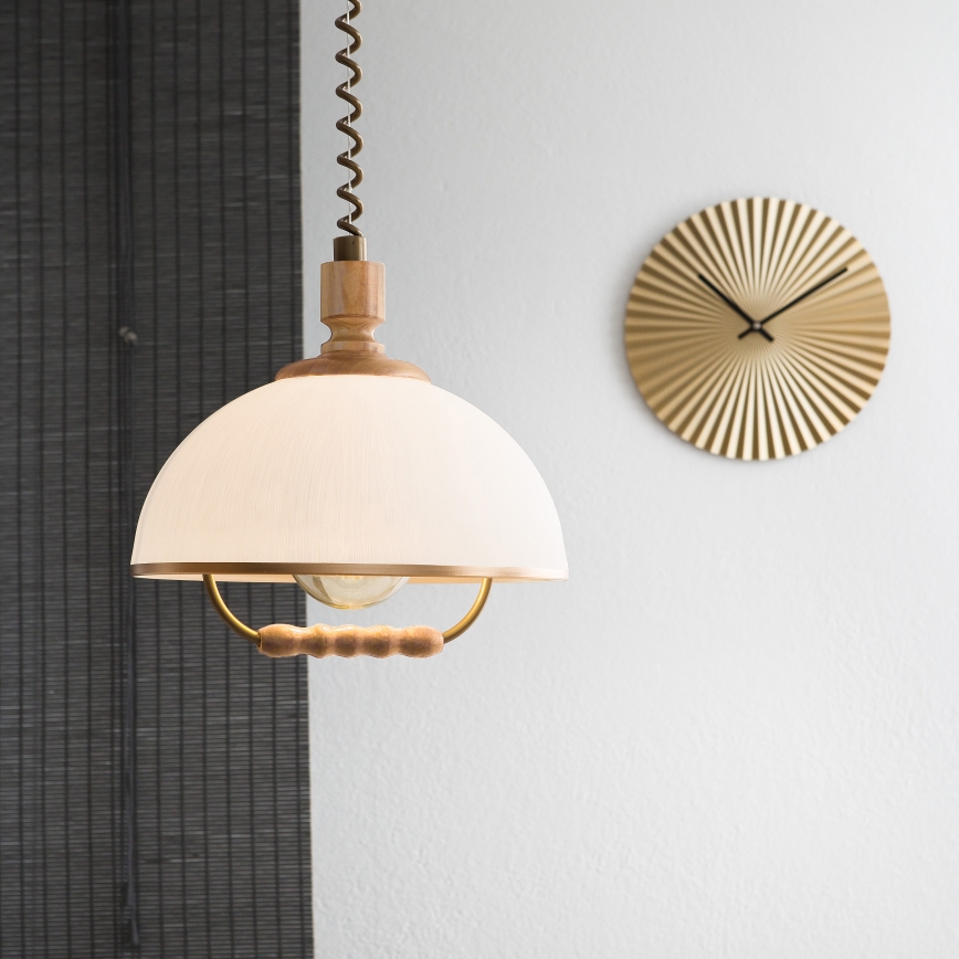 Reguliuojamas pakabinamas šviestuvas RAMONA 1xE27/60W/230V ruda/balta/ąžuolas