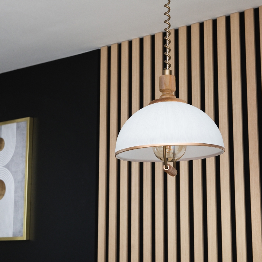 Reguliuojamas pakabinamas šviestuvas RAMONA 1xE27/60W/230V ruda/balta/ąžuolas