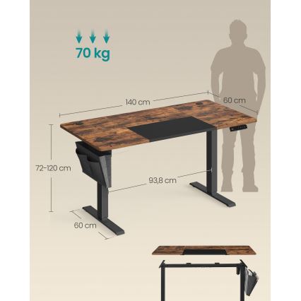 Reguliuojamas aukštis rašomasis stalas SOLEA-X ruda/juoda