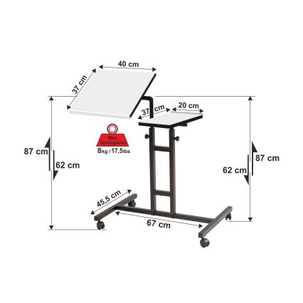 Reguliuojamas stalas GLEN 87x60 cm balta/juoda