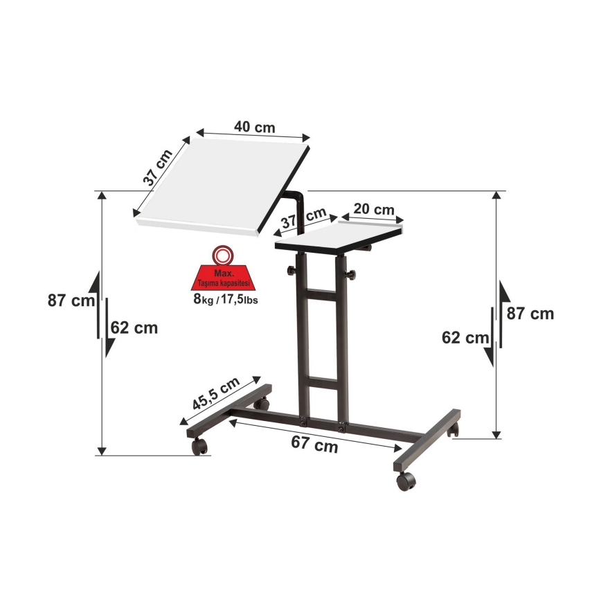 Reguliuojamas stalas GLEN 87x60 cm balta/juoda