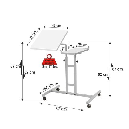 Reguliuojamas stalas GLEN 87x67 cm baltas