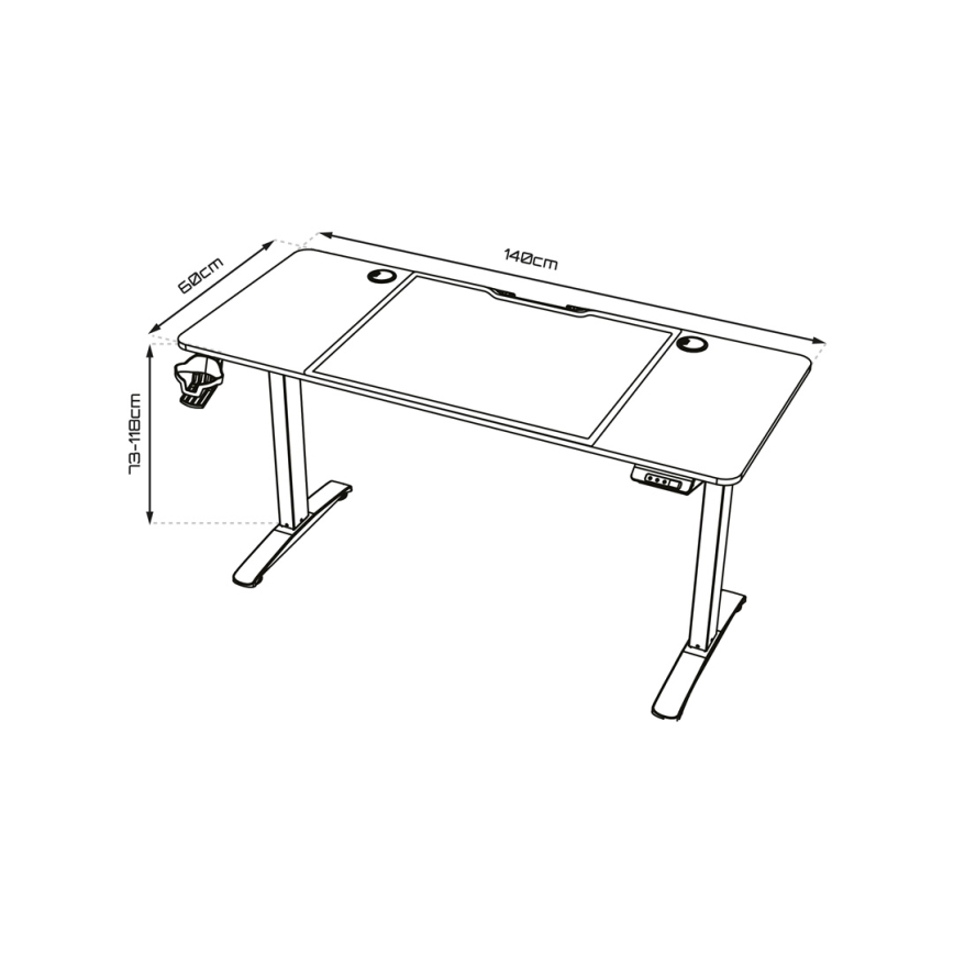 Reguliuojamo aukščio žaidimų stalas CONTROL 140x60 cm ruda/juoda