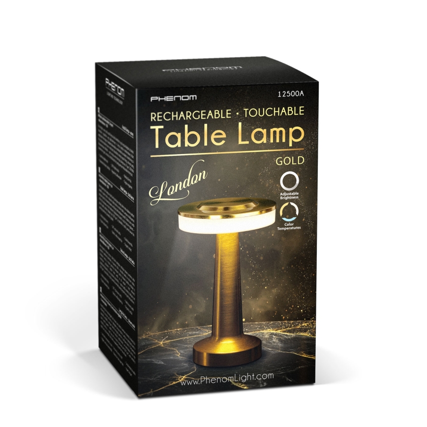LED reguliuojama įkraunama stalo lempa LONDON LED/2W/5V 2700K/4000K/6500K 400 mAh auksinė