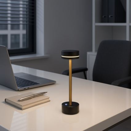 Reguliuojamo ryškumo įkraunama LED stalinė lempa SAM LED/5W/5V 3600 mAh juoda/auksinė