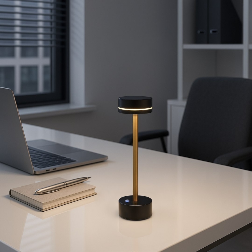 Reguliuojamo ryškumo įkraunama LED stalinė lempa SAM LED/5W/5V 3600 mAh juoda/auksinė