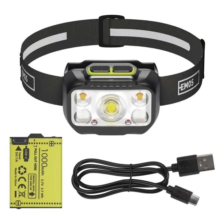 Reguliuojamo ryškumo įkraunamas LED galvos žibintas/3xAAA/1000 mAh 3,7V