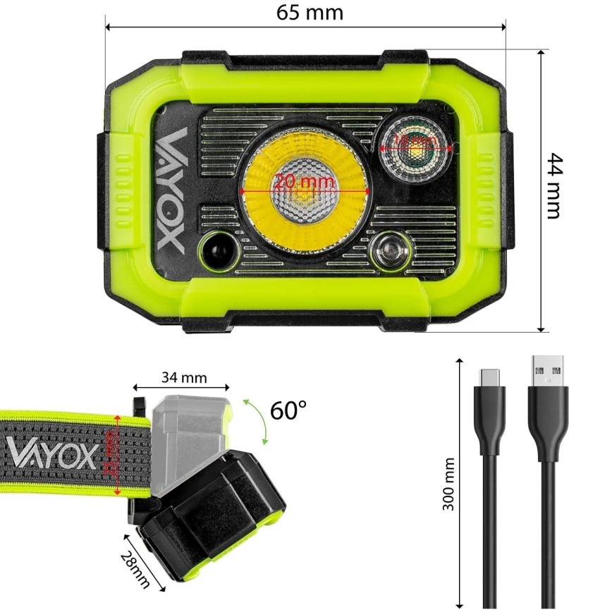 Įkraunama LED galvos lempa su jutikliu ir reguliuojamu ryškumu LED/10W/5V IP66 750 lm 1500 mAh