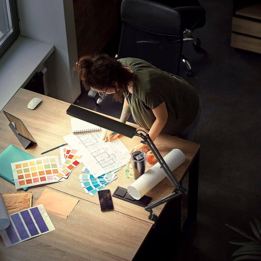 LED dimeriuojama jutiklinė stalo lempa su lanksčiu kaklu ir spaustuku LED/10W/5/230V 3000/4000/6000K juoda