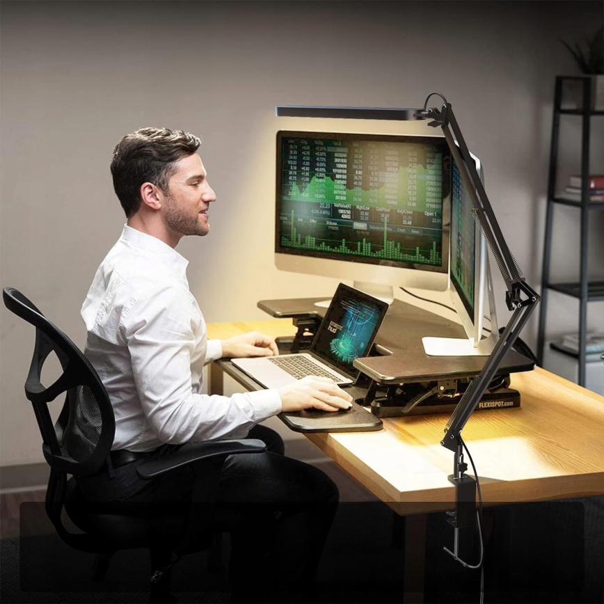 LED dimeriuojama jutiklinė stalo lempa su lanksčiu kaklu ir spaustuku LED/10W/5/230V 3000/4000/6000K juoda