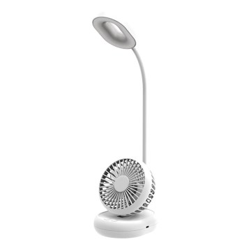 Reguliuojamo ryškumo LED stalinė lempa su ventiliatoriumi LED/2W/5V 6000-8000K 2000 mAh
