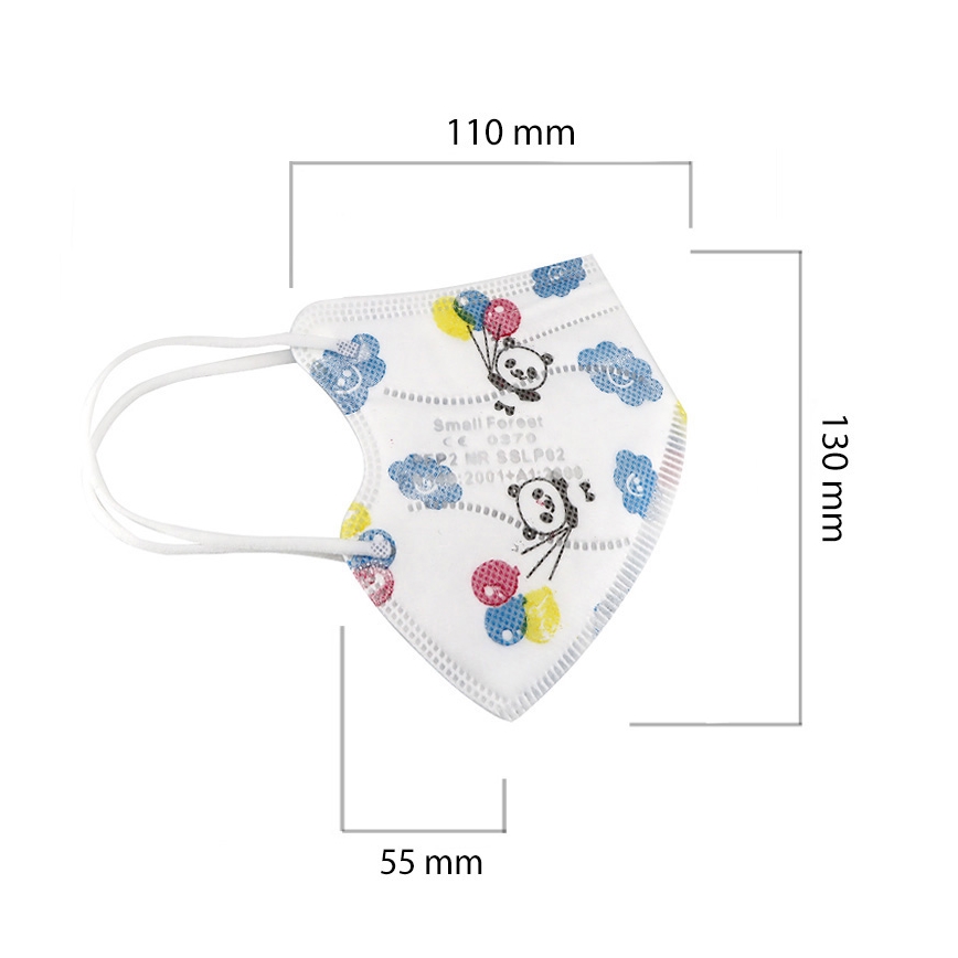 Respiratorius vaikiškas dydis FFP2 Kids NR CE 0370 Panda balta 20vnt