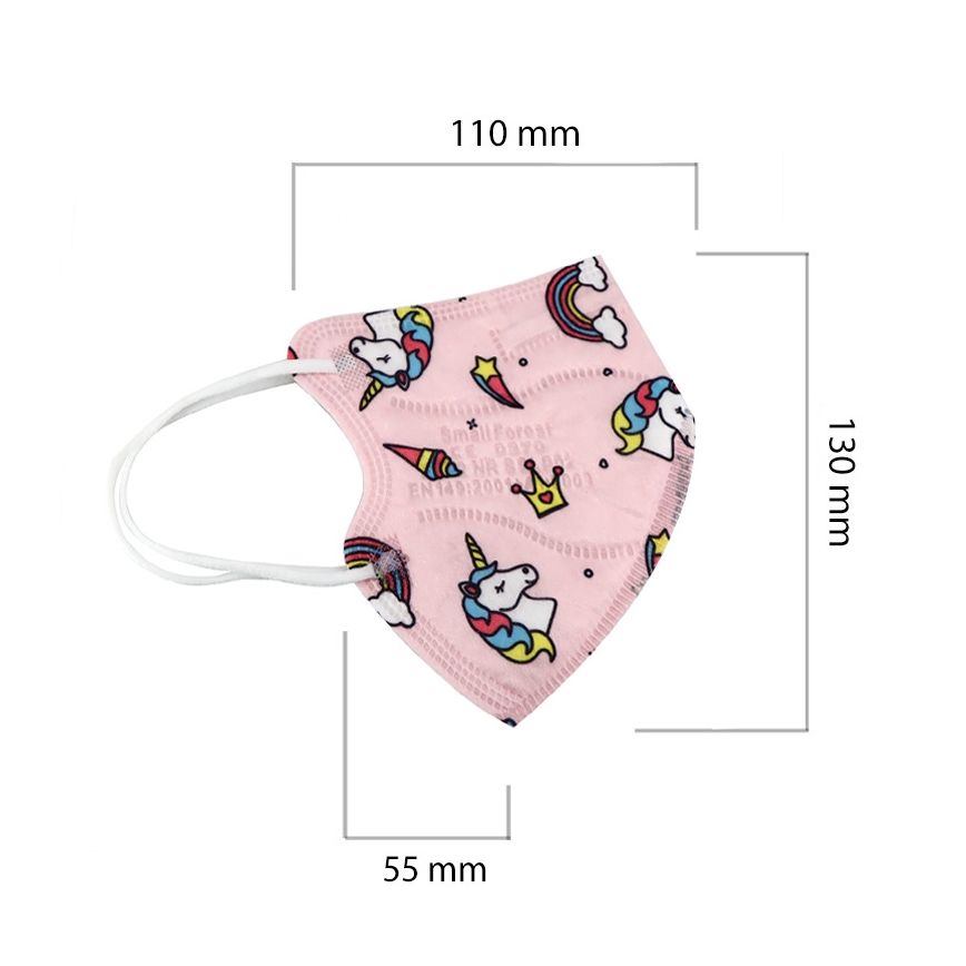 Respiratorius vaikiškas dydis  FFP2 Kids NR CE 0370 Pink vienaragiai 100vnt