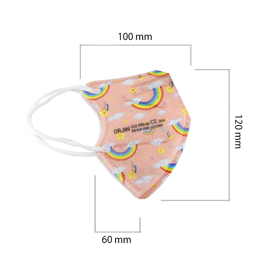 Respiratorius vaikiškas dydis FFP2 Kids NR CE 0370 Rainbow rožinė 100vnt