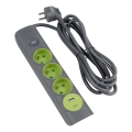 Retlux - 3 lizdų ilgiklis su jungikliu, Tipo E + 1xUSB-A + 1xUSB-C, 1,4 m, pilkas