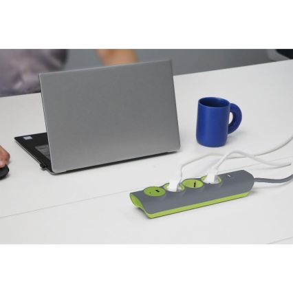 Retlux - 3 lizdų ilgiklis su jungikliu, Tipo E + 1xUSB-A + 1xUSB-C, 1,4 m, pilkas