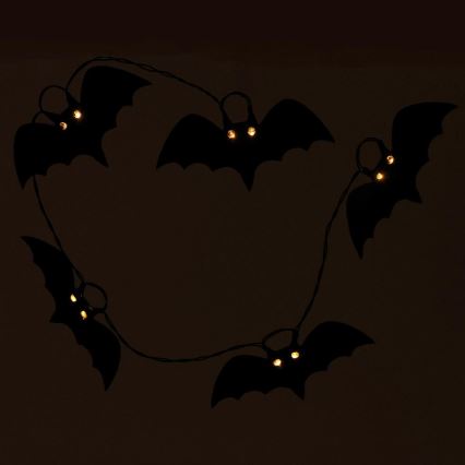 Dekoratyvinė LED grandinė HALLOWEEN 10xLED/2xAA/šilta balta 1,3m šikšnosparniai