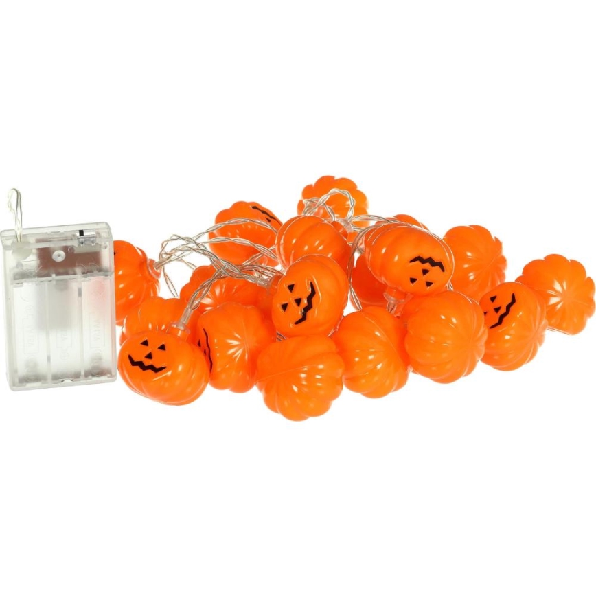 Dekoratyvinė LED grandinė HALLOWEEN 20xLED/3xAA/šilta balta 3,3m moliūgai