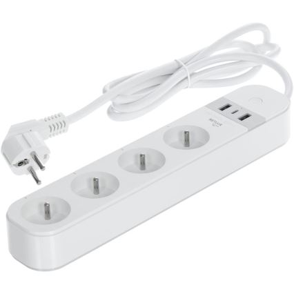 Išmanus prailginimo laidas su jungikliu 4Z Tipas E + 2x USB-A + 1x USB-C 1,5m Wi-Fi Tuya balta