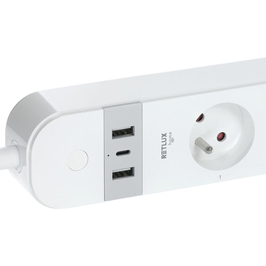 Išmanus prailginimo laidas su jungikliu 4Z Tipas E + 2x USB-A + 1x USB-C 1,5m Wi-Fi Tuya balta
