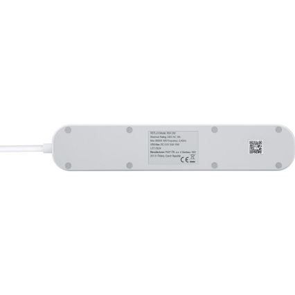 Išmanus prailginimo laidas su jungikliu 4Z Tipas E + 2x USB-A + 1x USB-C 1,5m Wi-Fi Tuya balta