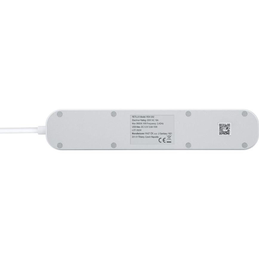 Išmanus prailginimo laidas su jungikliu 4Z Tipas E + 2x USB-A + 1x USB-C 1,5m Wi-Fi Tuya balta