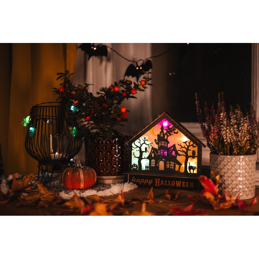 LED Dekoracija HALLOWEEN LED/2xAA/daugiaspalvis vaiduoklių namas