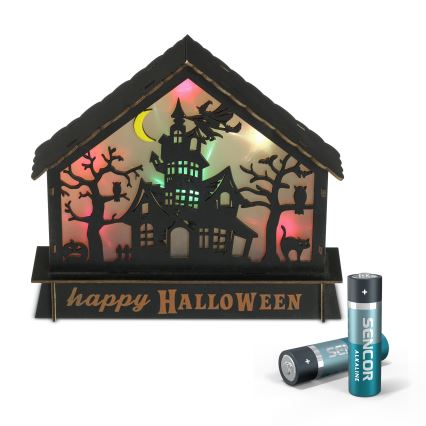 LED Dekoracija HALLOWEEN LED/2xAA/daugiaspalvis vaiduoklių namas