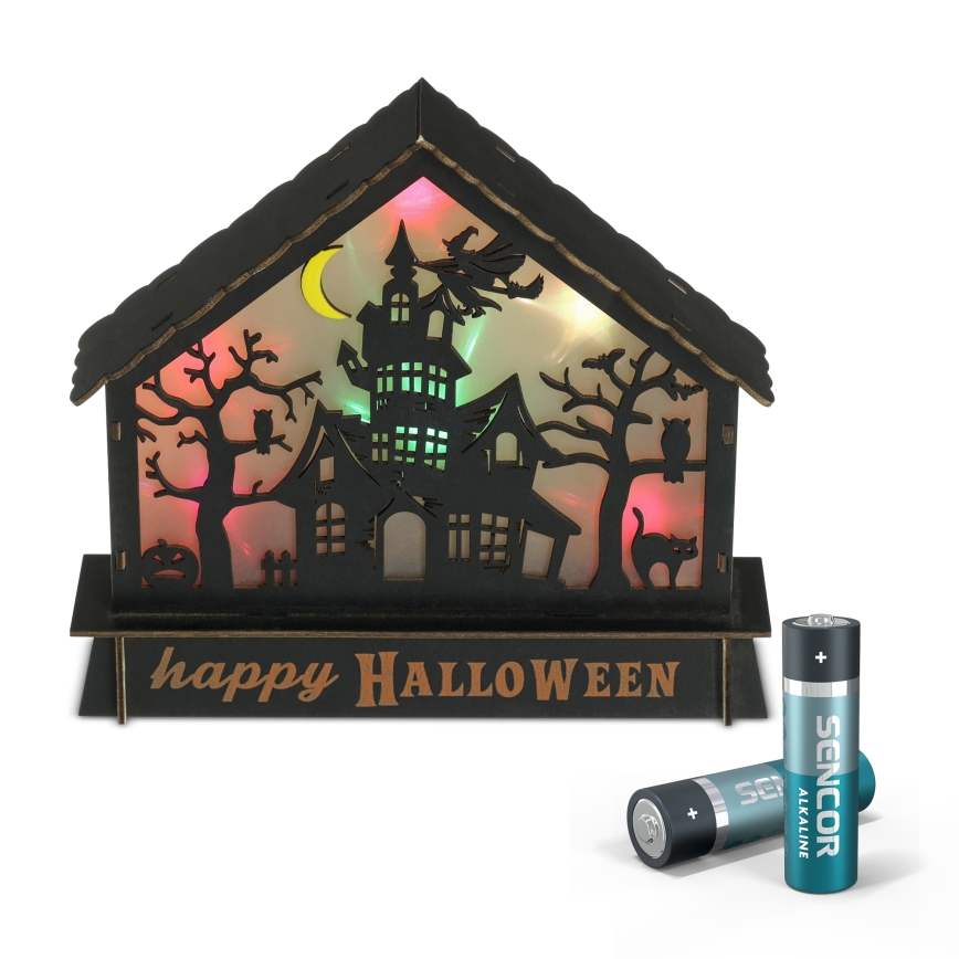 LED Dekoracija HALLOWEEN LED/2xAA/daugiaspalvis vaiduoklių namas
