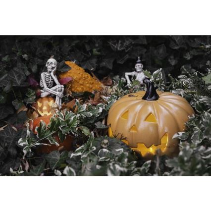 LED Dekoracija HALLOWEEN LED/2xLR44/šilta balta skeletas moliūge derva