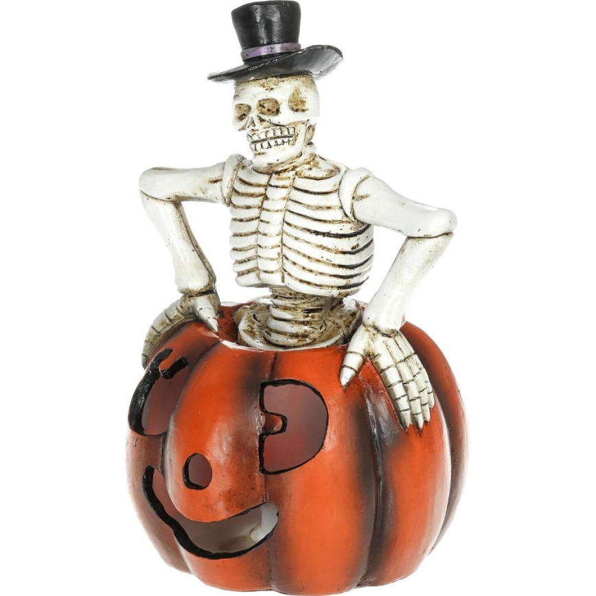 LED Dekoracija HALLOWEEN LED/2xLR44/šilta balta skeletas moliūge derva