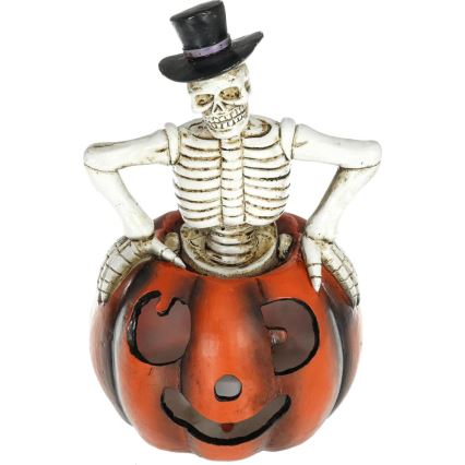 LED Dekoracija HALLOWEEN LED/2xLR44/šilta balta skeletas moliūge derva