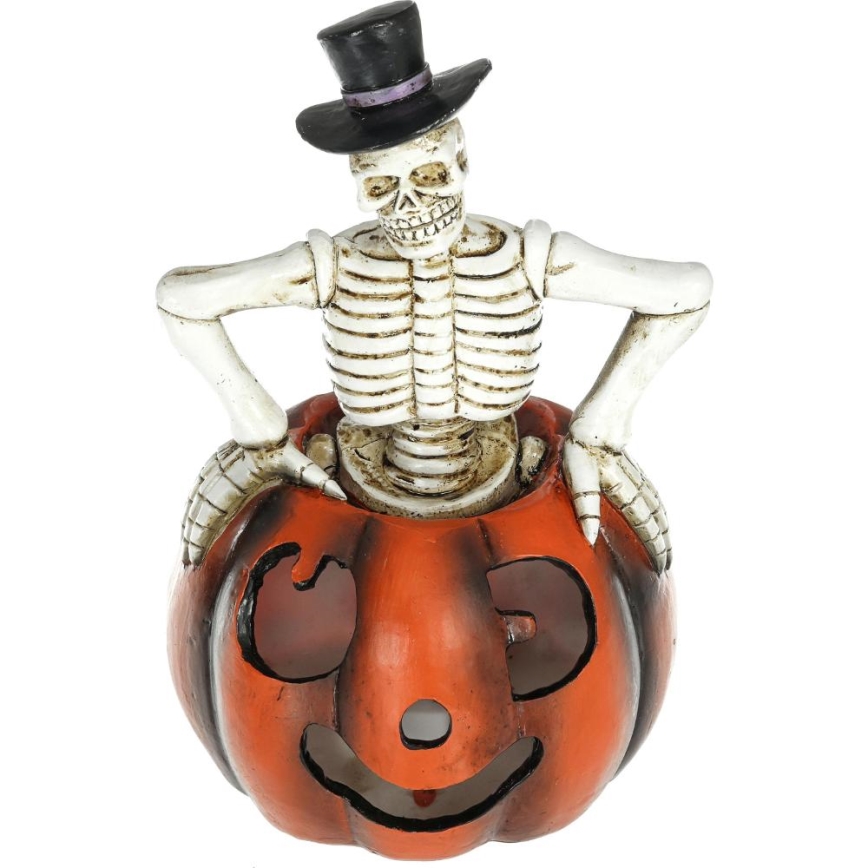 LED Dekoracija HALLOWEEN LED/2xLR44/šilta balta skeletas moliūge derva