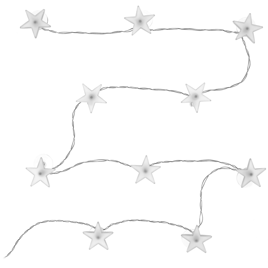 LED dekoratyvinė girlianda su siurbtukais 10xLED/2xAA 1,8m šaltai balta