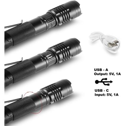 LED Įkraunamas aliuminio žibintuvėlis su maitinimo bloko funkcija LED/2000 mAh 1000 lm IP22
