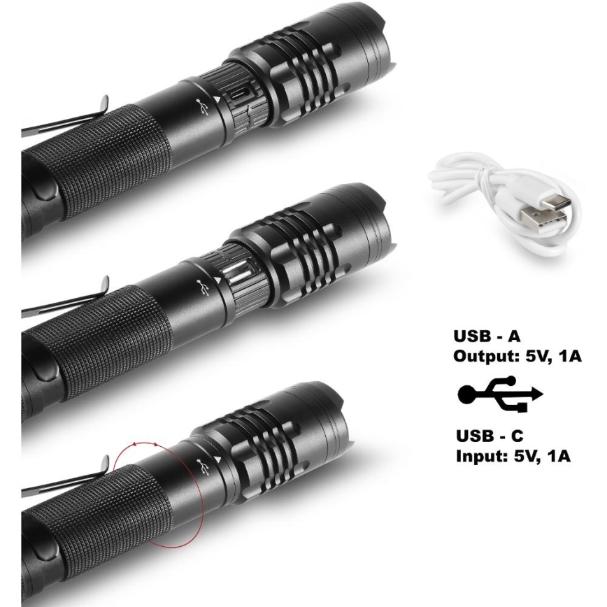 LED Įkraunamas aliuminio žibintuvėlis su maitinimo bloko funkcija LED/2000 mAh 1000 lm IP22