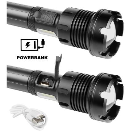 LED Įkraunamas aliuminio žibintuvėlis su maitinimo bloko funkcija LED/4400 mAh 2200 lm IP44