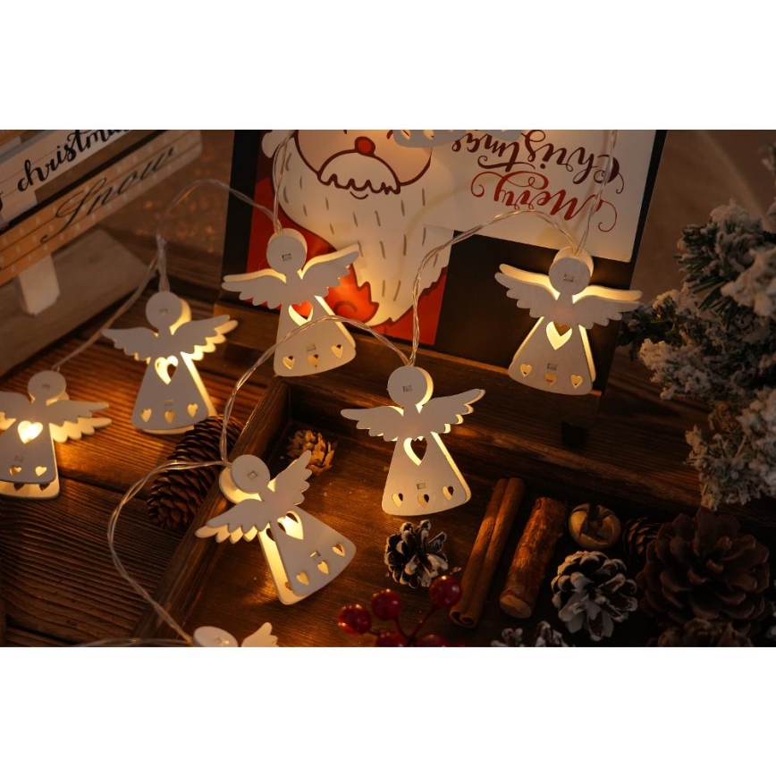 LED kalėdinė girlianda 10xLED/2xAA/šilta balta 2m angelai