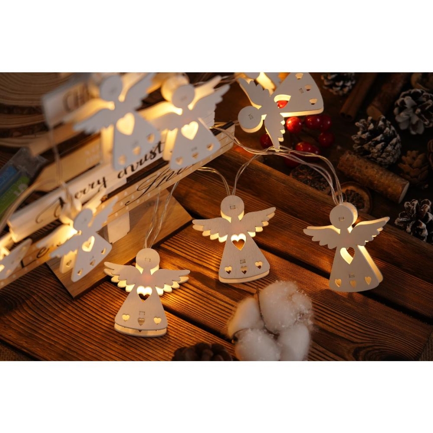 LED kalėdinė girlianda 10xLED/2xAA/šilta balta 2m angelai