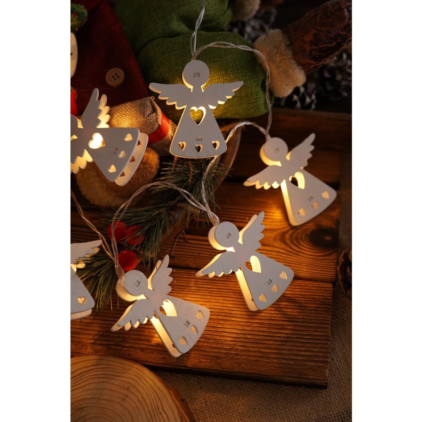 LED kalėdinė girlianda 10xLED/2xAA/šilta balta 2m angelai