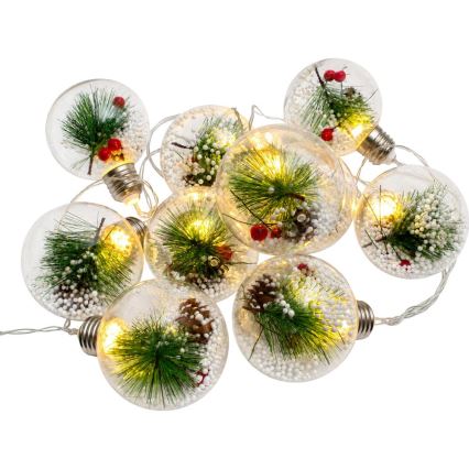 LED kalėdinė girlianda 10xLED/3xAAA/šiltai balta 2,1m rutuliai