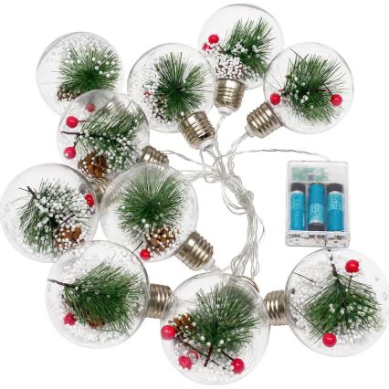 LED kalėdinė girlianda 10xLED/3xAAA/šiltai balta 2,1m rutuliai